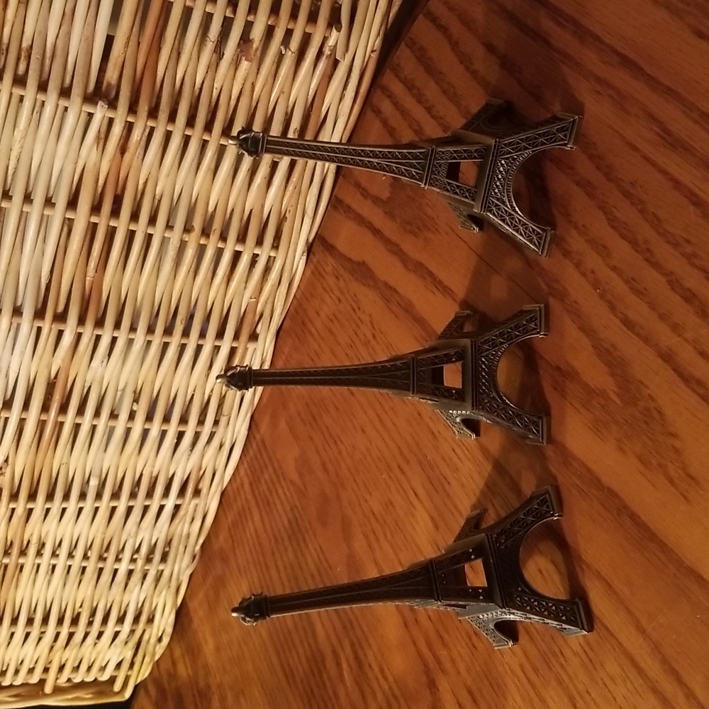 Set of 3 bronze tone metal Eiffel Tower models